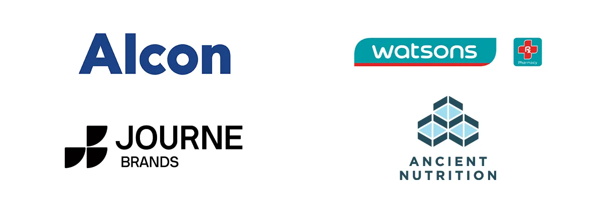 New Partner Logos; Alcon, Ancient Nutrition, Journe, Watsons