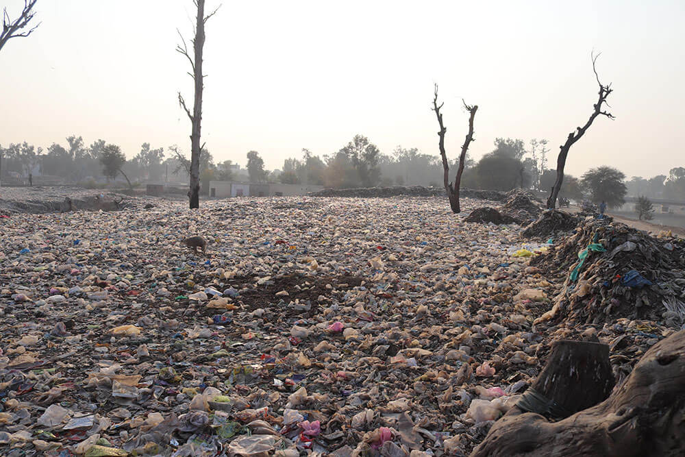 Landfill with plastic waste