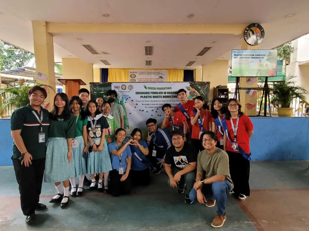 A group of students serving as recycling champions to reduce plastic waste in school