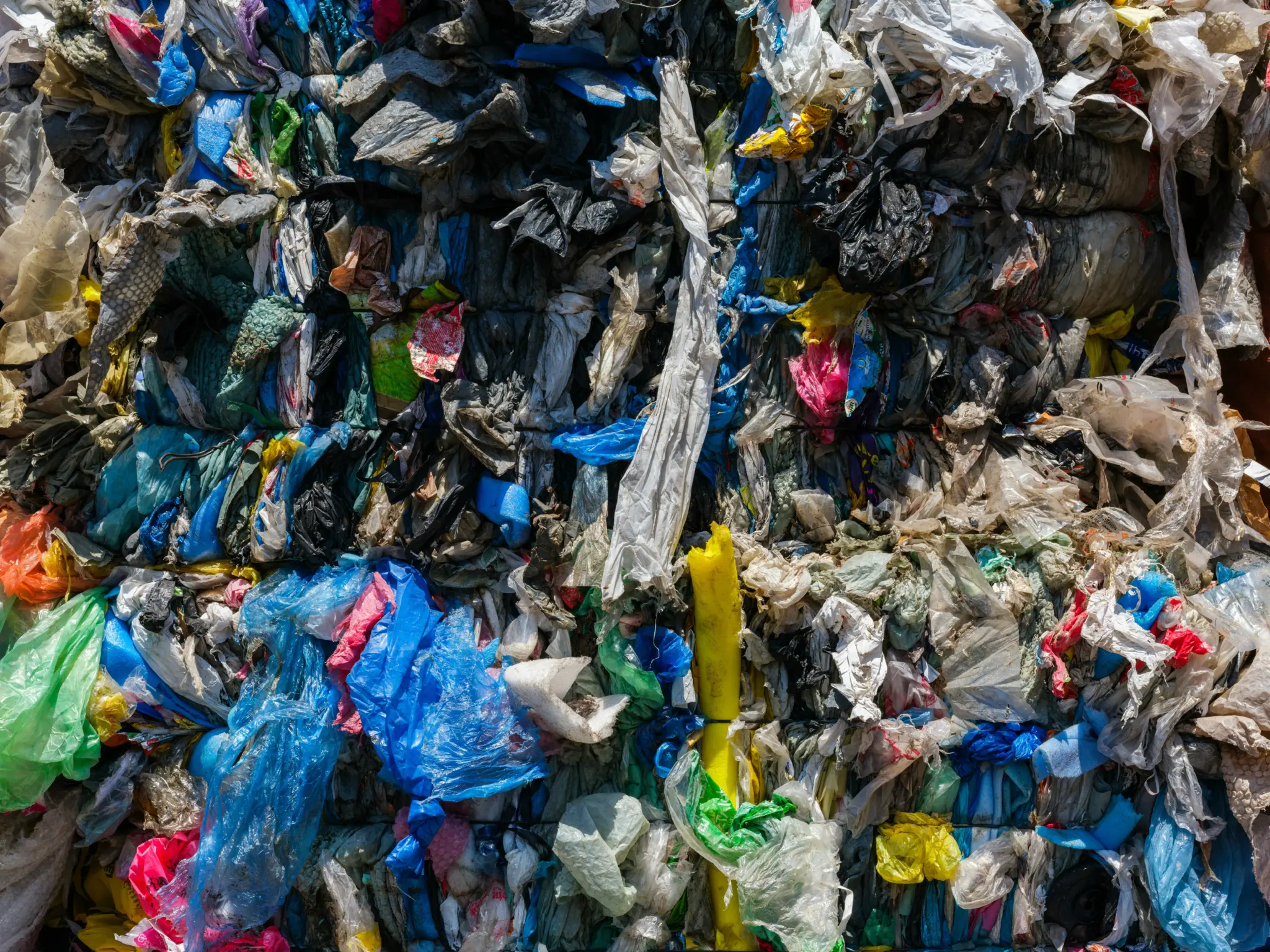 Piles of plastic waste that can contribute to a landfill fire
