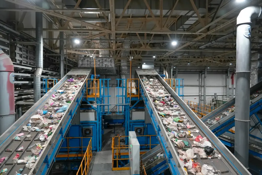 Recycling facility processing plastic waste 